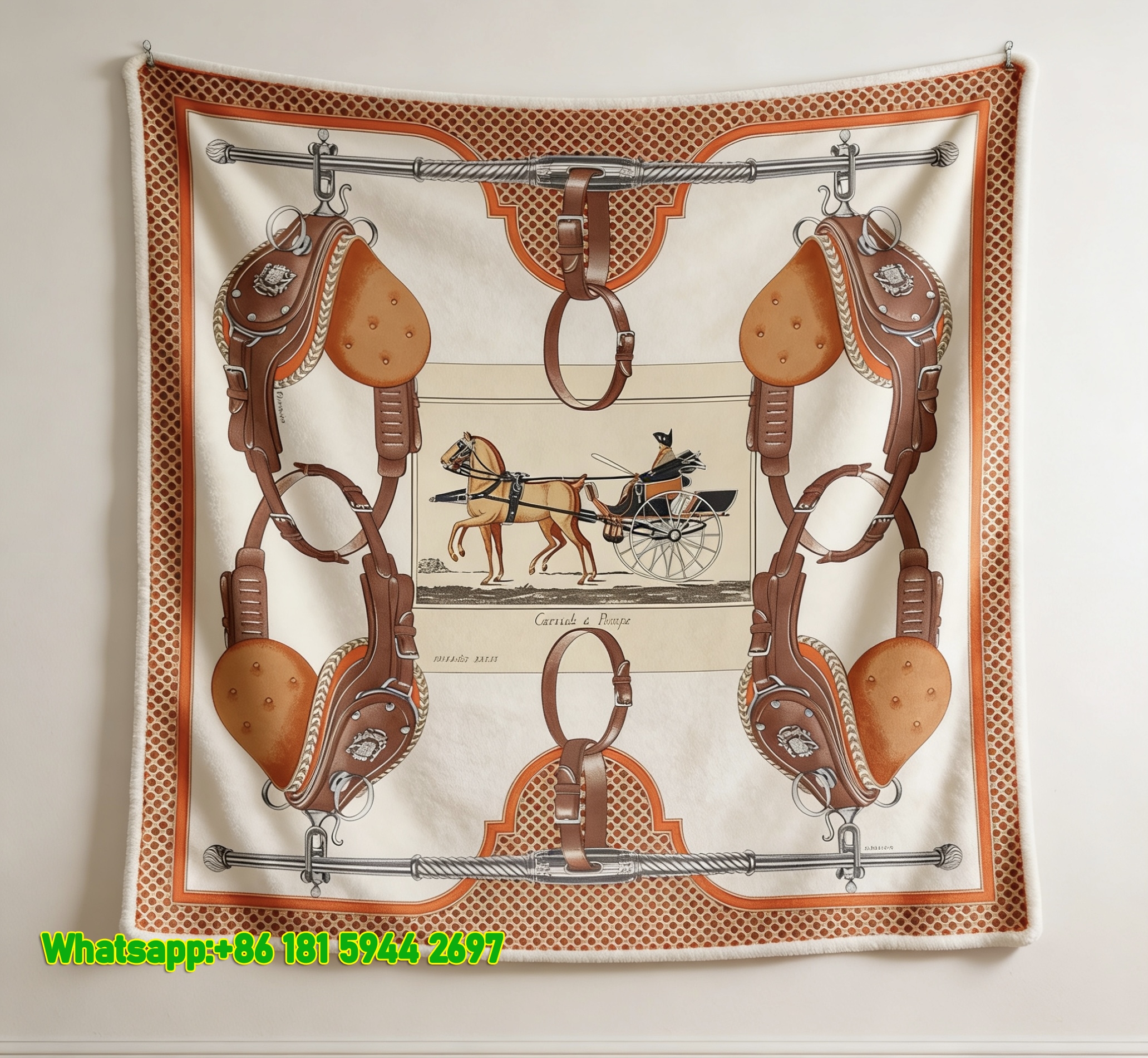 Hermes Vintage Horse Carriage Flannel Throw Blanket IMG_5465